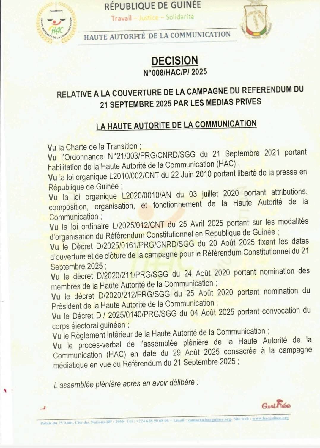 FB_IMG_1756560044007 Campagne référendaire: la HAC pose des interdits aux Médias