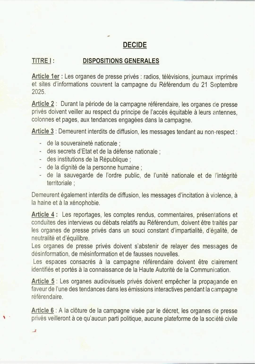 FB_IMG_1756560045958 Campagne référendaire: la HAC pose des interdits aux Médias