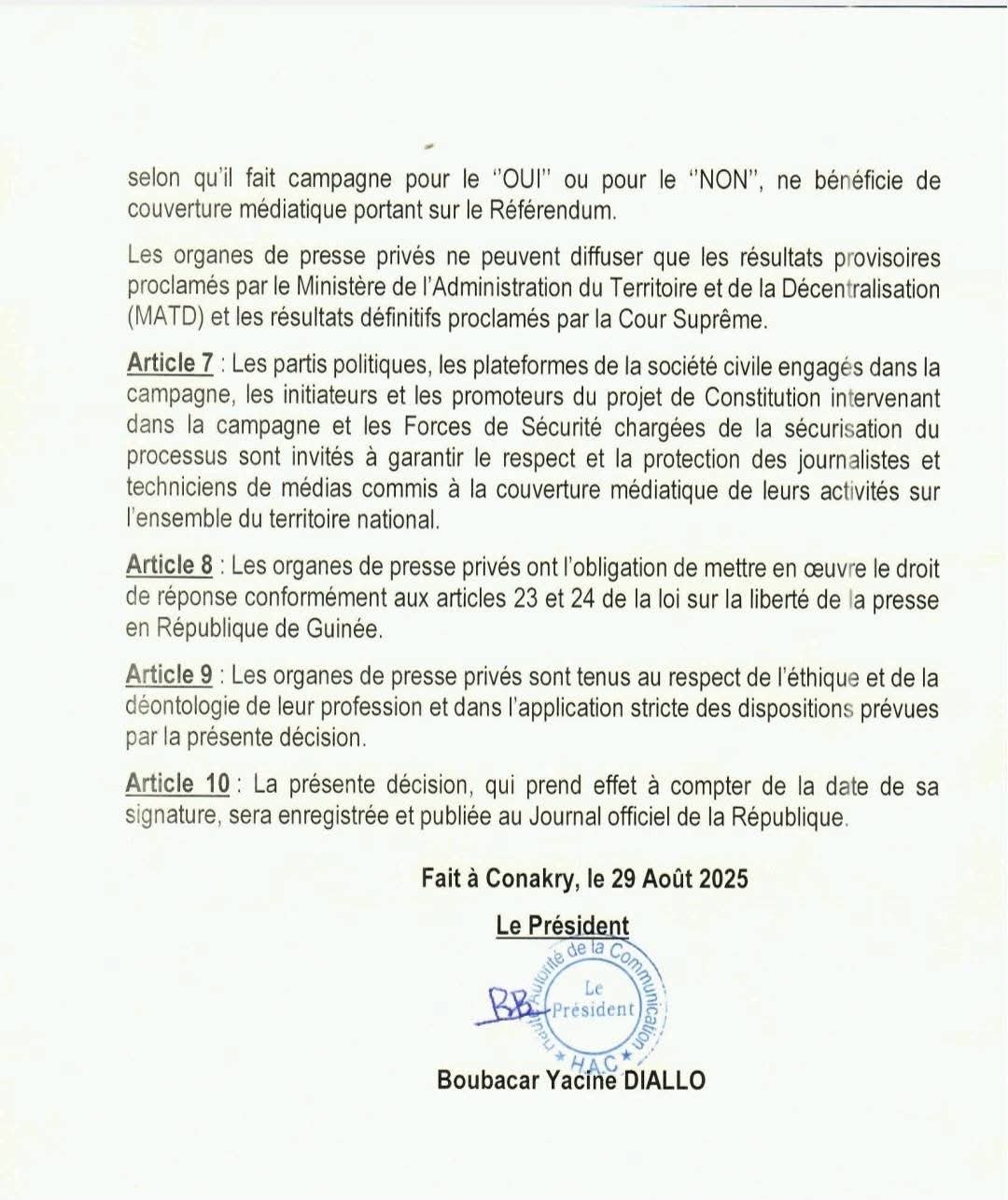 FB_IMG_1756560048244 Campagne référendaire: la HAC pose des interdits aux Médias