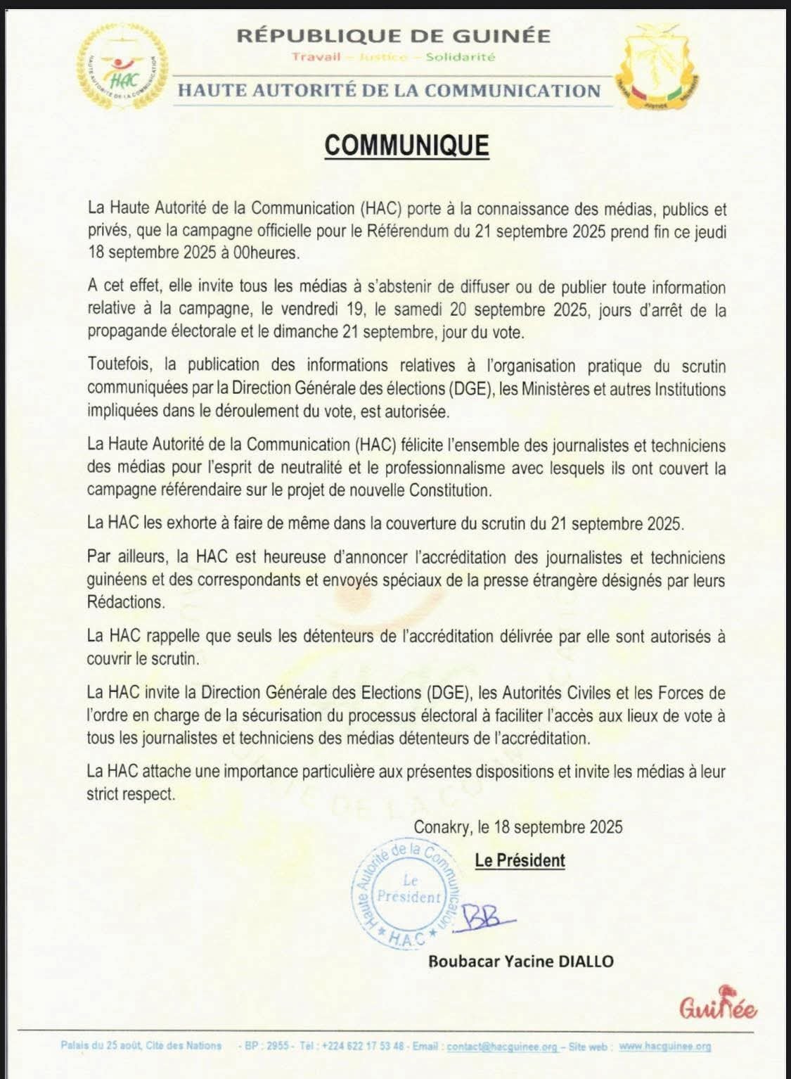 FB_IMG_1758224938064 Scrutin référendaire : Une importante précision de la Haute Autorité de la Communication